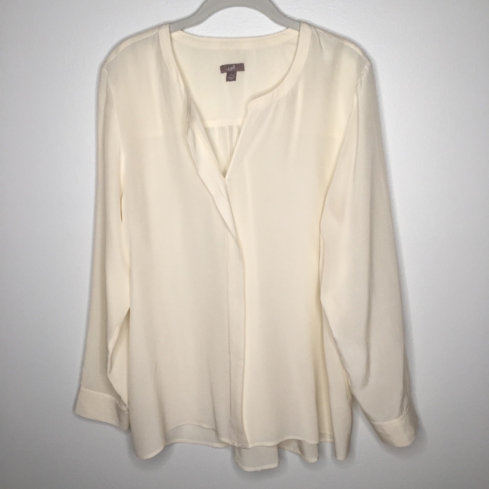 J.Jill Cream Silk Crepe Blouse Size L